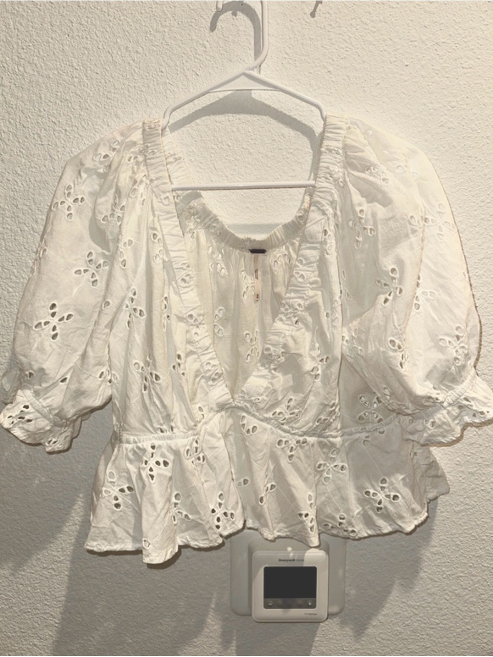 Free People White Eyelet Peplum Blouse